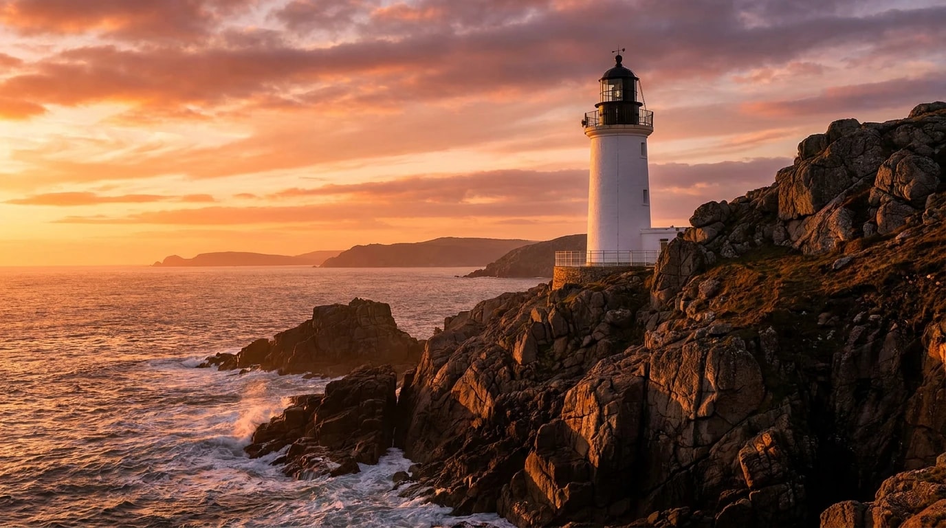 A lighthouse standing watch on a coastal cliff